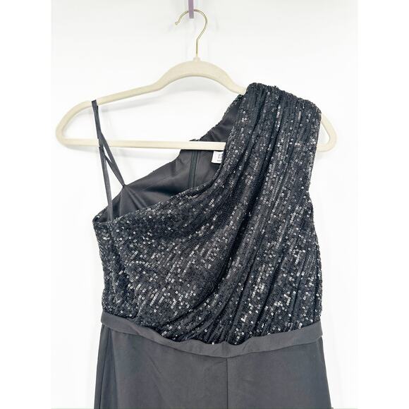 Mac Duggal 26716 Black Sequined One Shoulder Flare Leg Jumpsuit Size 2 NWT - Picture 4 of 7